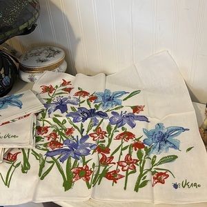 Vintage Vera Neumann set of 5 napkins purple blue iris 16” square